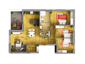 Grundriss Wohnung 3 - 4-Zimmer-Eigentumswohnung im 1.OG mit Loggia inkl. PV-Anlage und Wärmepumpe in Weißenthurm I Wohnung 3